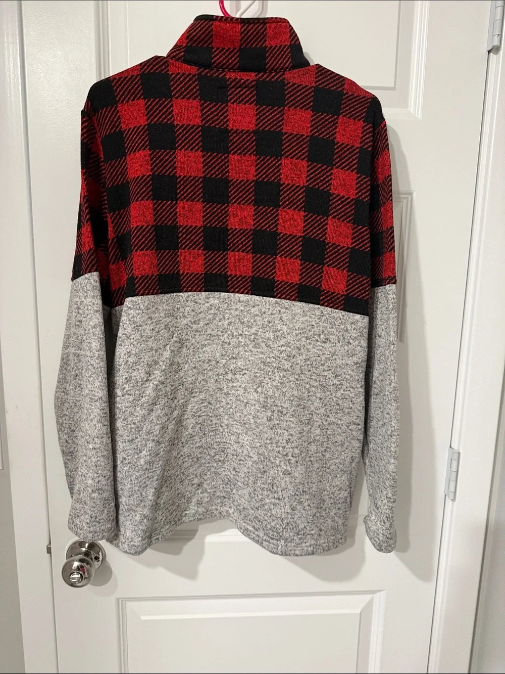 Simply Southern Men's Red Black Buffalo Plaid Quarter-Zip Pullover XL unisex